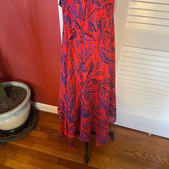 ALEXIS for TARGET | red & blue lightweight v neck maxi tropical leaf tie summer - Picture 8 of 15